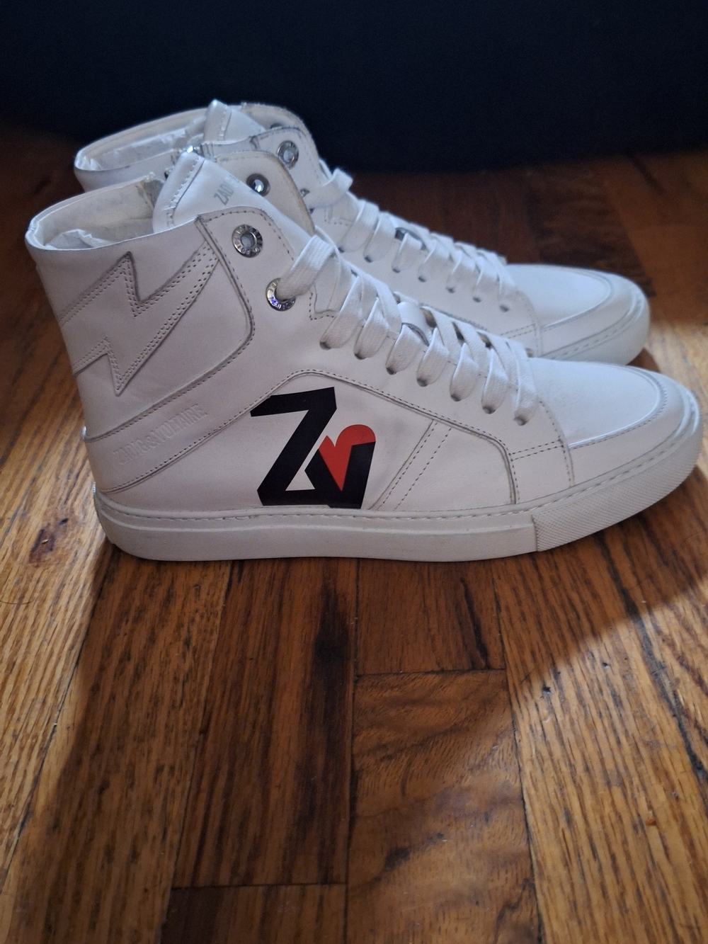 Zadig And Voltaire White High-Top Sneakers with Red Accent